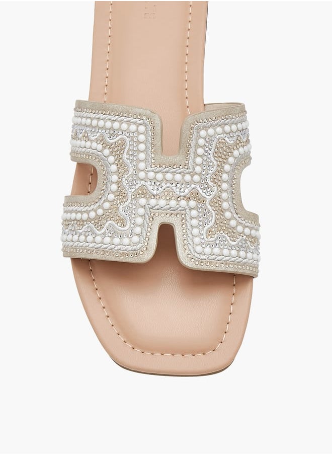 Celeste Embellished Womens Slide Sandals With Slip On Closure  - Image 4