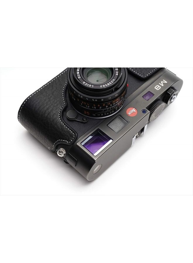 BolinUS Leica M8 Case, BolinUS Handmade Genuine Real Leather Half Camera Case Bag Cover for Leica M8 M9 M9P M-E Camera with Hand Strap -Black - Image 5