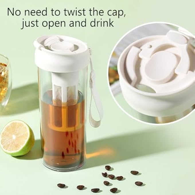 Azonee Cold Brew Coffee Maker With Soft Silicone Handle Portable Iced Coffee  Tea Infuser Travel Tumbler Airtight Cold Brew Cup Ideal For Office Home  Travel 500Ml White - Image 3