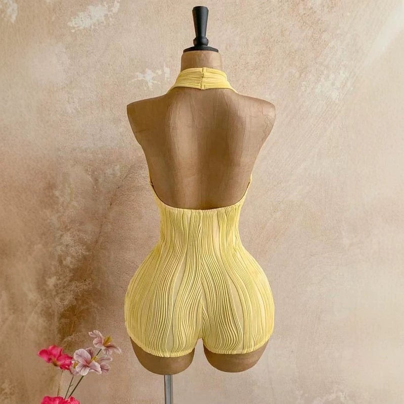 Women's Halter Neck Deep V Lace Up Knitted Jumpsuit - Image 4