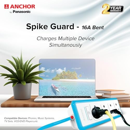 Anchor by Panasonic 6A Universal Socket with Surge and Over load protection | 6A Extension Board with 1.5 Mtr Extension Cord | Multi Plug Socket for Home Wall, Office (22076) - Image 4