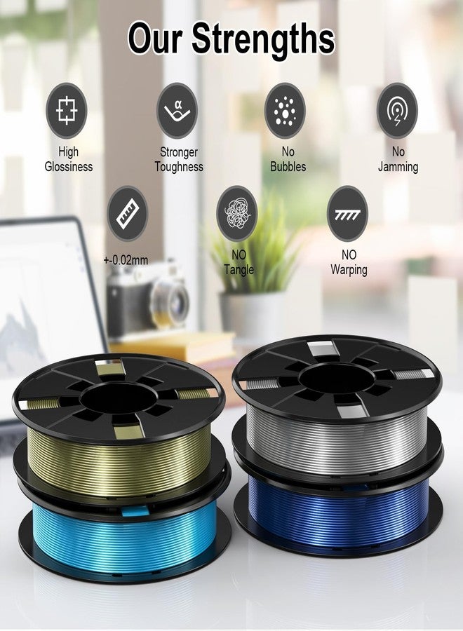 ENTINA 4 Colors Silk Shiny 3D Printer Filament Bundle, PLA Filament 1.75 mm for 3D Printers, Dimensional Accuracy +/- 0.02 mm, 200g x 4 Spools Set - Image 4