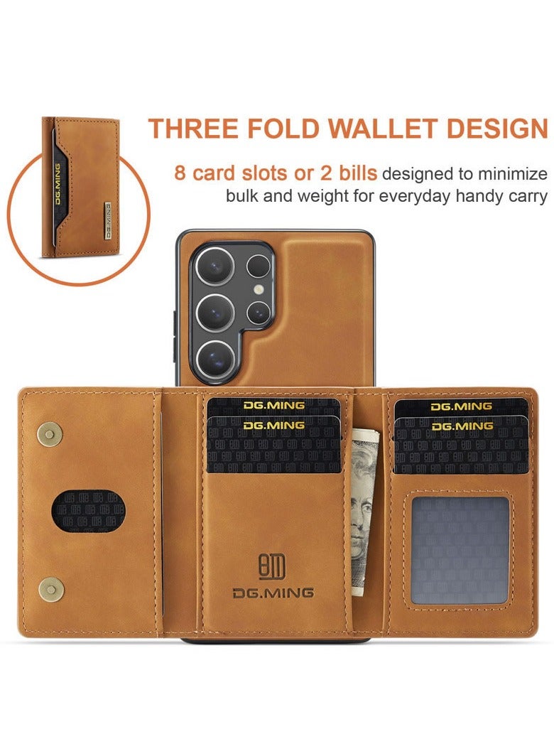 DGMING DGMING Compatible With Samsung Galaxy S25 Ultra DG.MING Premium Leather Phone Case Back Cover Magnetic Detachable with Trifold Wallet Card Holder Pocket (Coffee)  - Image 2