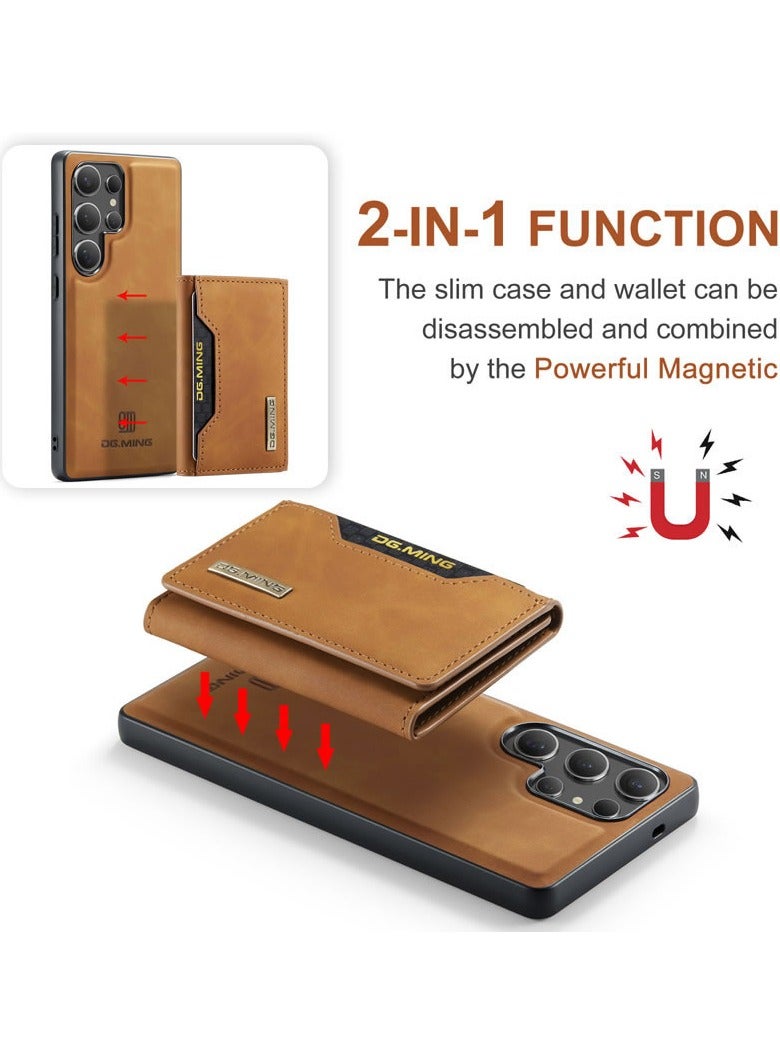 DGMING DGMING Compatible With Samsung Galaxy S25 Ultra DG.MING Premium Leather Phone Case Back Cover Magnetic Detachable with Trifold Wallet Card Holder Pocket (Coffee)  - Image 3