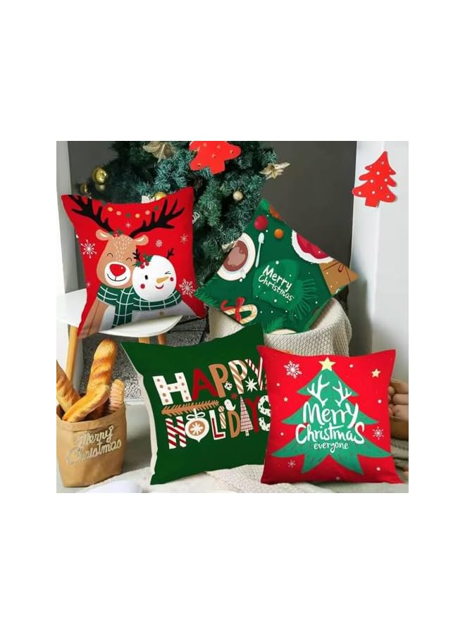 The Bros Christmas Decorations Christmas Pillow Covers 18 x 18 Inches Set of 4 - Xmas Series Cushion Pillow Cover Custom Zippered Square Pillowcase for Home Office Room Couch Sofa Bed, Christmas Gifts - Image 2