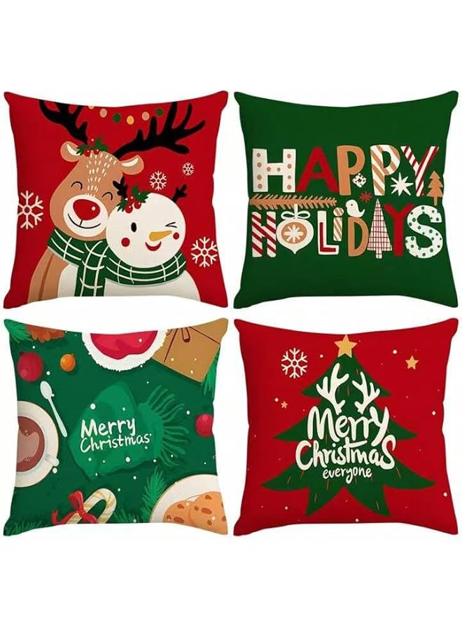 The Bros Christmas Decorations Christmas Pillow Covers 18 x 18 Inches Set of 4 - Xmas Series Cushion Pillow Cover Custom Zippered Square Pillowcase for Home Office Room Couch Sofa Bed, Christmas Gifts - Image 1