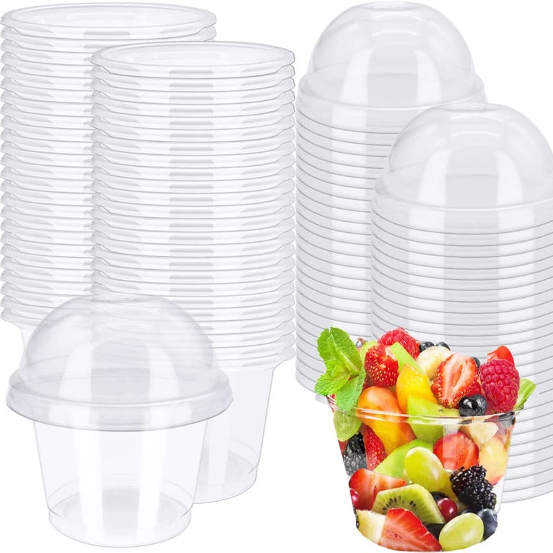 Cshangzei 50 Pcs 8oz Clear Plastic Cup with Dome Hole LidsDisposable Dessert CupsTake away Food Containers Bowls for Ice CreamSaladParfaitFruitDrink