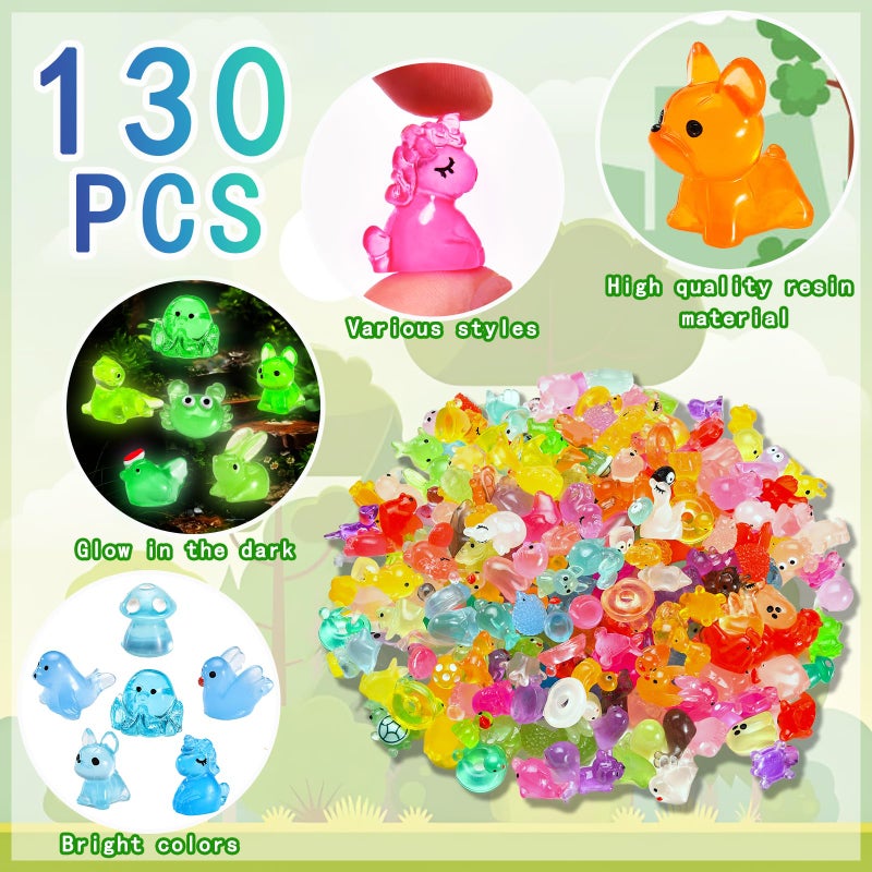 PAPPYN-A 130 Pcs Luminous Mini Resin Animal Tiny Resin Animals Miniature Little Animal Figures Bulk for Micro Fairy Garden Landscape Accessories Dollhouse Decor - Image 2