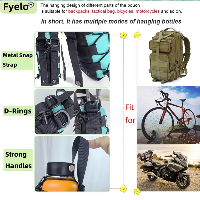 Fyelo Molle Water Bottle Holder Tactical Pouches Adjustable 16-76 oz Enhanced Dual Pockets Multi Use for Outdoor Sports Fit for Backpack/Vest/Belt/Shoulder Strap (Black, Brown, Green) - Image 3