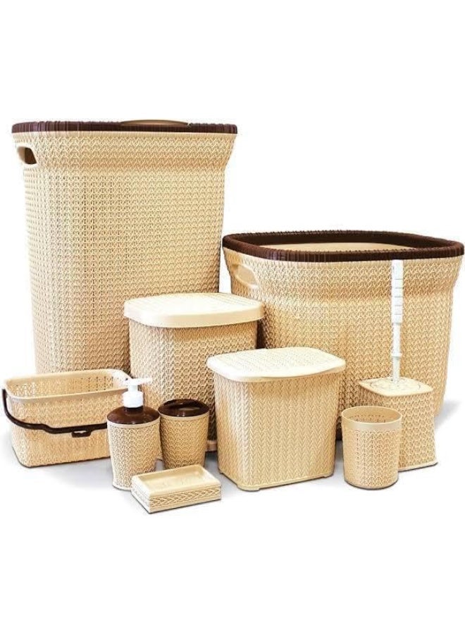 El Watania Knit 10-Piece Bathroom & Laundry Set – Modern Beige Design with Multi-Size Baskets for Complete Home Organization