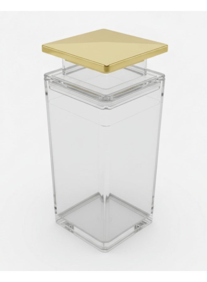 AKDC Elegant Sqr Airtight Acrylic Storage Canister with Crystal Clear Body & Premium Gold Lid – Decorative Kitchen Jar, 1000 ml - Image 1