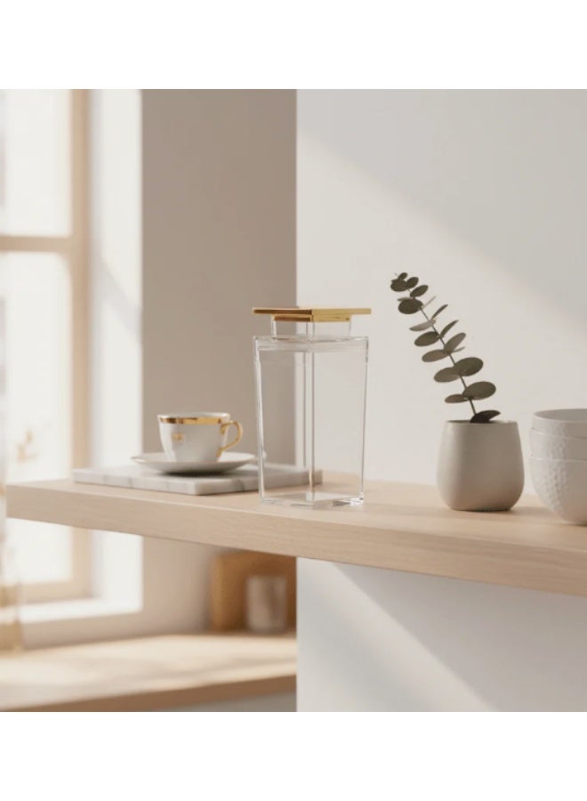 AKDC Elegant Sqr Airtight Acrylic Storage Canister with Crystal Clear Body & Premium Gold Lid – Decorative Kitchen Jar, 1000 ml - Image 2