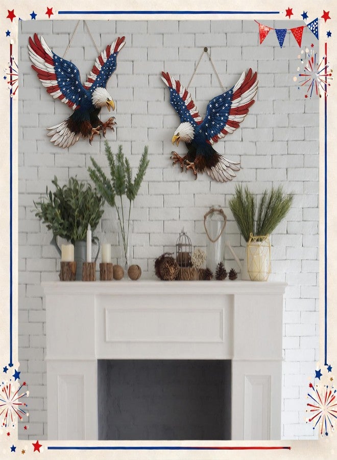 Quzzil 2 Pcs 4th of July Decorations Patriotic Eagle Door Wreath Hanging Signs 250th Anniversary Eagle Wooden Wreaths Door Decor Memorial Day Hanging Sign Wall Plaque Decoration for Home Indoor Outdoor Decor - Image 2