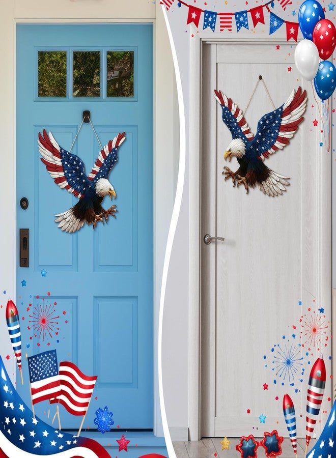 Quzzil 2 Pcs 4th of July Decorations Patriotic Eagle Door Wreath Hanging Signs 250th Anniversary Eagle Wooden Wreaths Door Decor Memorial Day Hanging Sign Wall Plaque Decoration for Home Indoor Outdoor Decor - Image 5