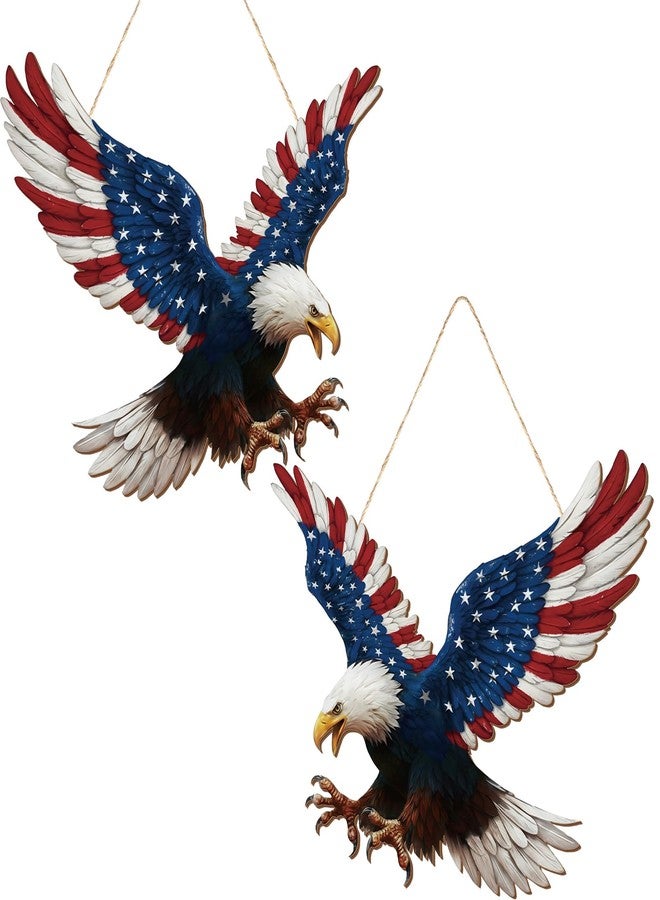 Quzzil 2 Pcs 4th of July Decorations Patriotic Eagle Door Wreath Hanging Signs 250th Anniversary Eagle Wooden Wreaths Door Decor Memorial Day Hanging Sign Wall Plaque Decoration for Home Indoor Outdoor Decor - Image 1