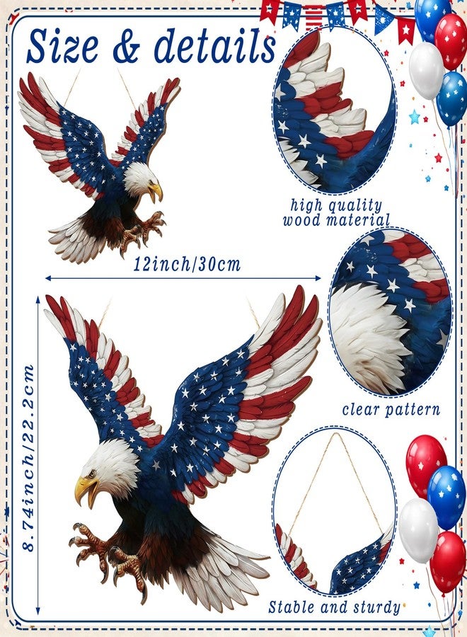 Quzzil 2 Pcs 4th of July Decorations Patriotic Eagle Door Wreath Hanging Signs 250th Anniversary Eagle Wooden Wreaths Door Decor Memorial Day Hanging Sign Wall Plaque Decoration for Home Indoor Outdoor Decor - Image 3