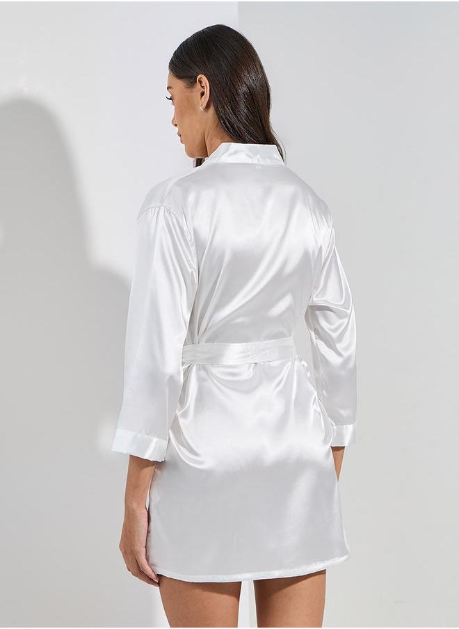 Styli - Solid Satin Belted Robe - Image 1