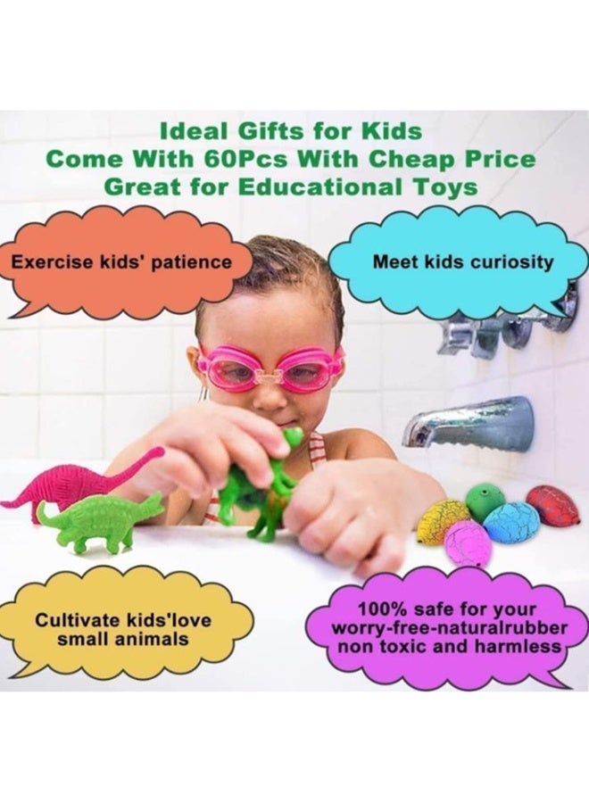 Dinosaur Eggs Toys 60 PCS – Hatching in Water Dino Eggs with Dinosaur Model Figures, Growing Egg Science Kit Pool Games – Crack Surprise Mini Dinosaur Egg Party Favor & Queue Gift for Boys & Girls (Multi-Color) - Image 2