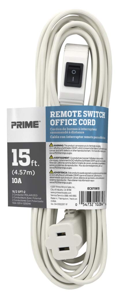 Prime Wire & Cable Prime EC870615 15-Foot 16/2 SPT-2 Remote Switch Cord, White - Image 3