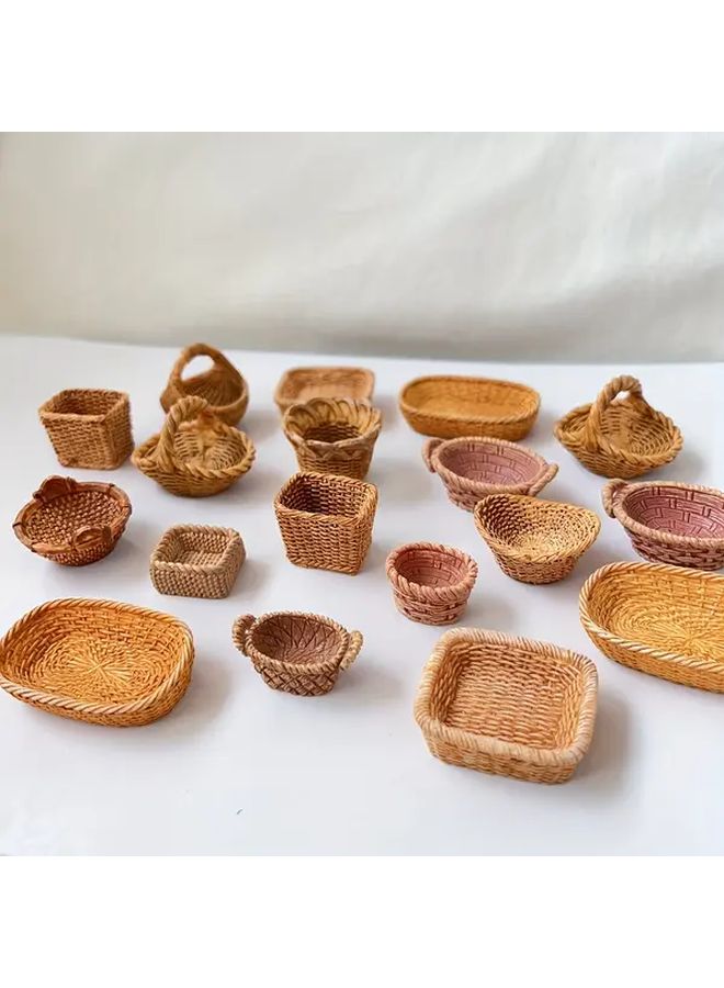 3Pcs Portable Mini Storage Baskets DIY Resin Bamboo Dollhouse Decor Accessories For Miniature Photography Props Party Gifts - Image 5