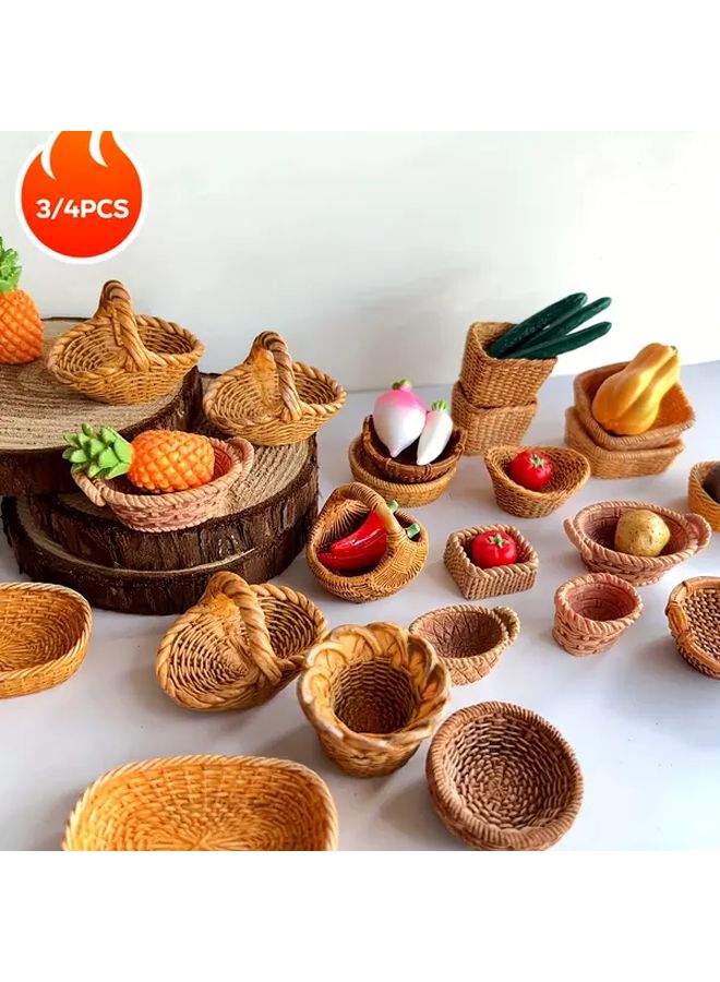 3Pcs Portable Mini Storage Baskets DIY Resin Bamboo Dollhouse Decor Accessories For Miniature Photography Props Party Gifts - Image 1
