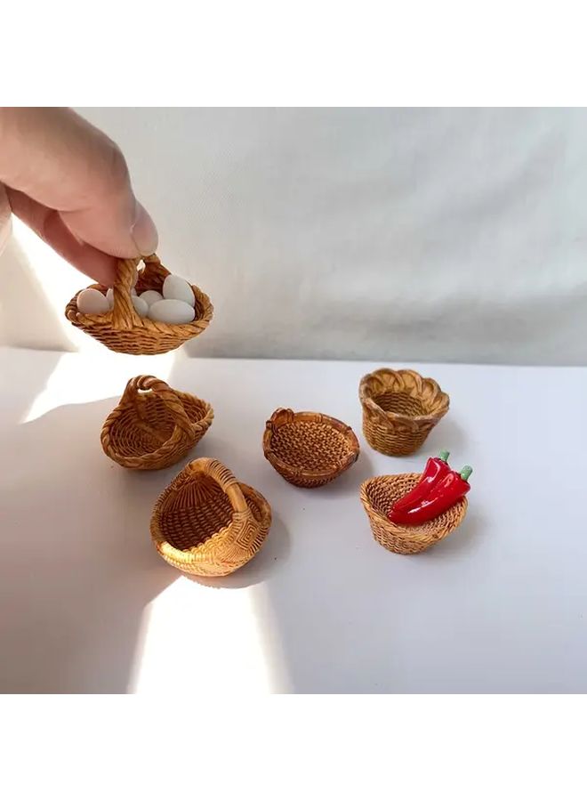 3Pcs Portable Mini Storage Baskets DIY Resin Bamboo Dollhouse Decor Accessories For Miniature Photography Props Party Gifts - Image 3