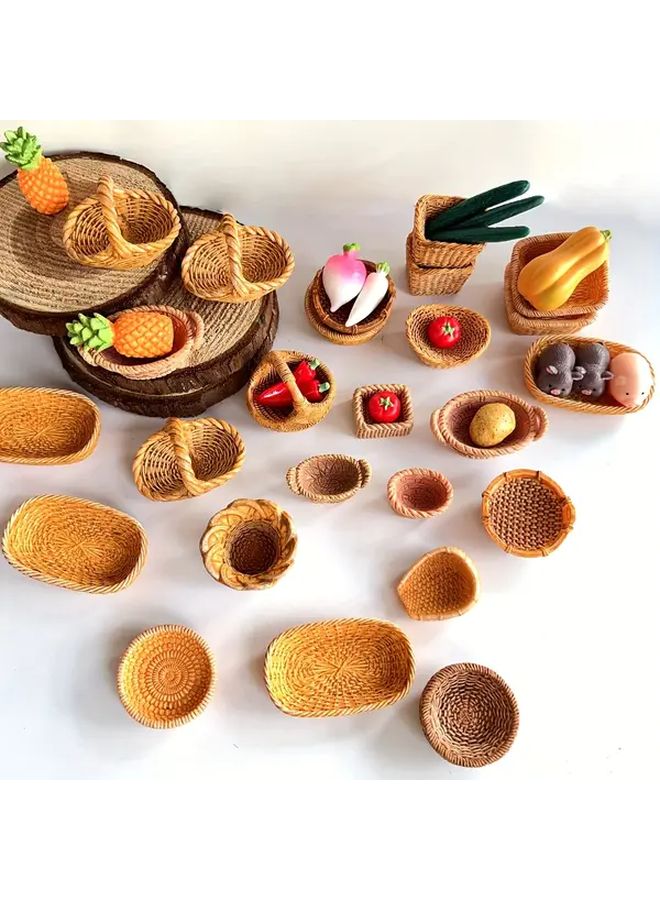 3Pcs Portable Mini Storage Baskets DIY Resin Bamboo Dollhouse Decor Accessories For Miniature Photography Props Party Gifts - Image 4
