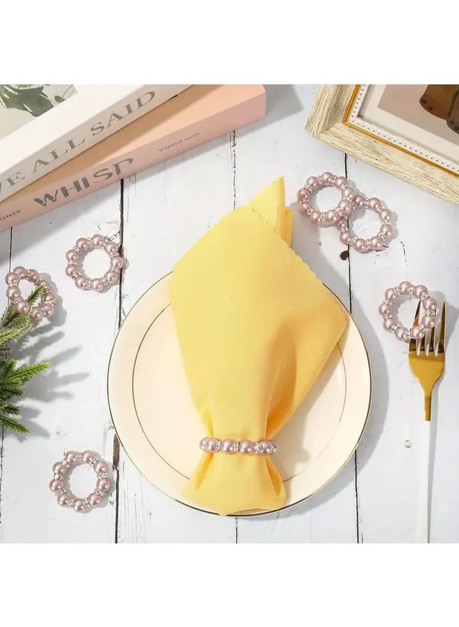 خواتم مناديل وردية لؤلؤية ذهبية 24 قطعة حوامل مرصعة بالخرز قابلة للتمدد مع لآلئ بيضاء وأحجار الراين لحفلات الزفاف وأعياد الميلاد وعيد الحب وديكورات طاولات العشاء - Image 5