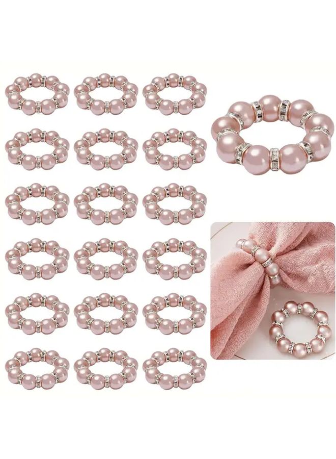 خواتم مناديل وردية لؤلؤية ذهبية 24 قطعة حوامل مرصعة بالخرز قابلة للتمدد مع لآلئ بيضاء وأحجار الراين لحفلات الزفاف وأعياد الميلاد وعيد الحب وديكورات طاولات العشاء - Image 3