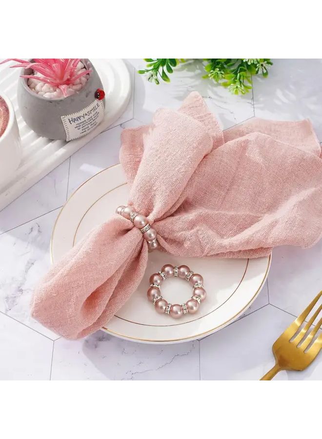 خواتم مناديل وردية لؤلؤية ذهبية 24 قطعة حوامل مرصعة بالخرز قابلة للتمدد مع لآلئ بيضاء وأحجار الراين لحفلات الزفاف وأعياد الميلاد وعيد الحب وديكورات طاولات العشاء - Image 1