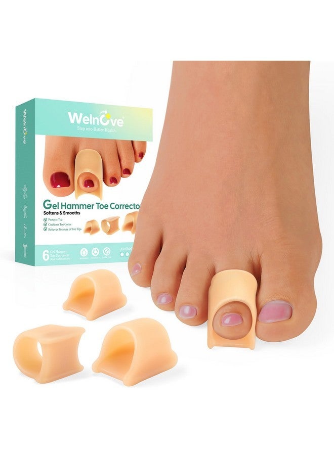 Welnove Hammertoe Corrector - 6 Pack Toe Splints - Soft Gel Toe Straighteners - Realign Bent, Curled, Crooked, Claw, Hammer Toes - Toe Corrector For Men And Women, 3 Different Sizes (Beige)  - Image 1