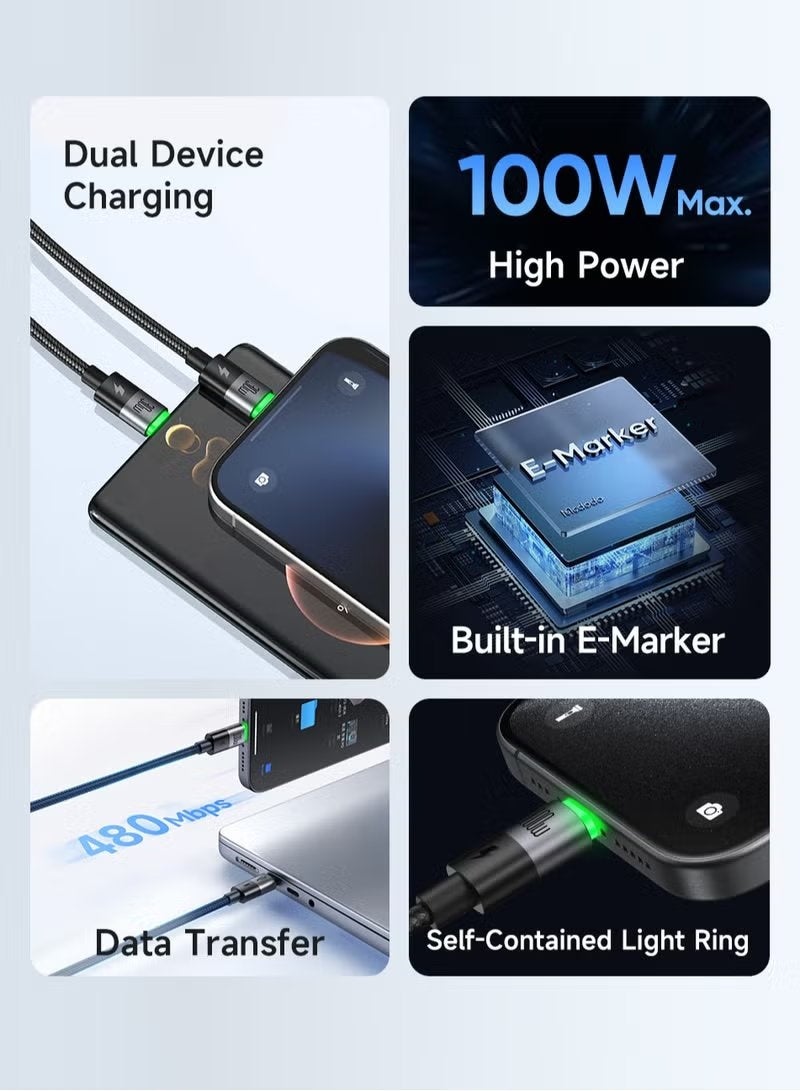 Mcdodo 100W 2-in-1 Fast Charging Cable USB-C to Lightning & USB-C to USB-C, Nylon Braided Durable Cord with Aluminum Connectors, PD High Speed Charger 1.2M for Phones, Tablets & Laptops - Image 2