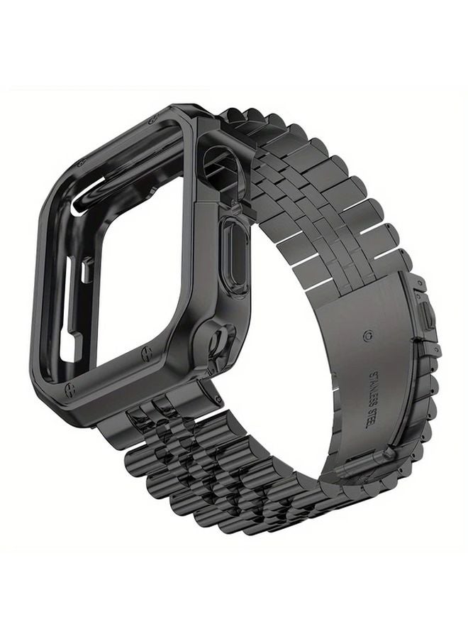 Black Stainless Steel Apple Watch Band with TPU Case Heavy Duty 42 44 45MM Compatible - Image 1