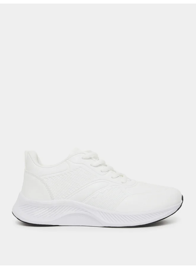 ستايلي Styli Textured Low Top Lace-Up Sneakers with Back Pull Tab