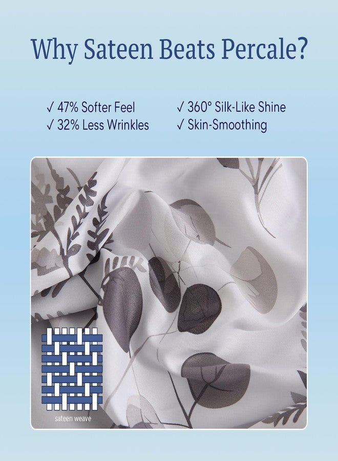 JSD Boho Floral Printed Cotton Sheet Set Full, 300TC Sateen Bed Sheets, White Grey Pattern Beddings Extra Deep Pocket, Soft Breathable - Image 4