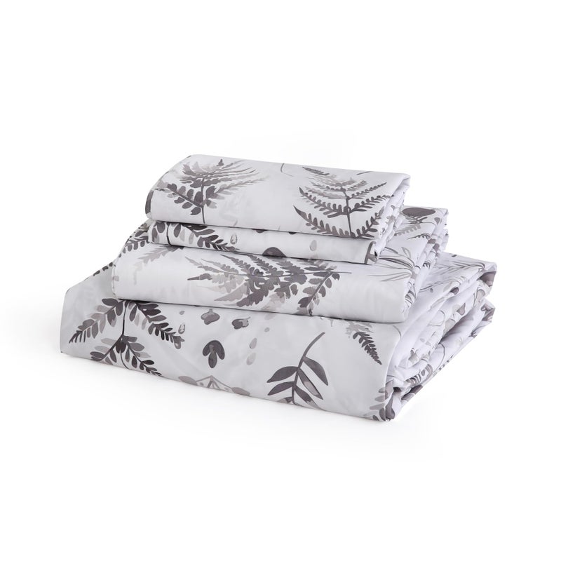 JSD Boho Floral Printed Cotton Sheet Set Full, 300TC Sateen Bed Sheets, White Grey Pattern Beddings Extra Deep Pocket, Soft Breathable - Image 1