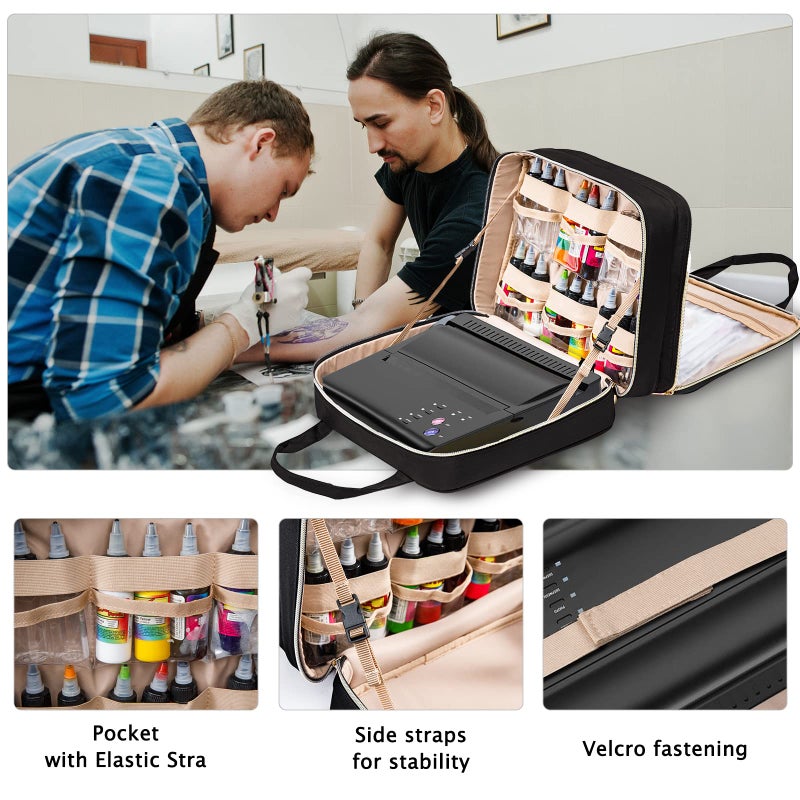 ELCUPA Tattoo Carrying Case-Tattoo Supplies Organizer-Tattoo Kit Case -Tattoo Supplies Carrying Bag for Tattoo Stencil Printer, Tattoo Ink, Tattoo Equipment, Tatoo Pens Black (BAG ONLY) - Image 4