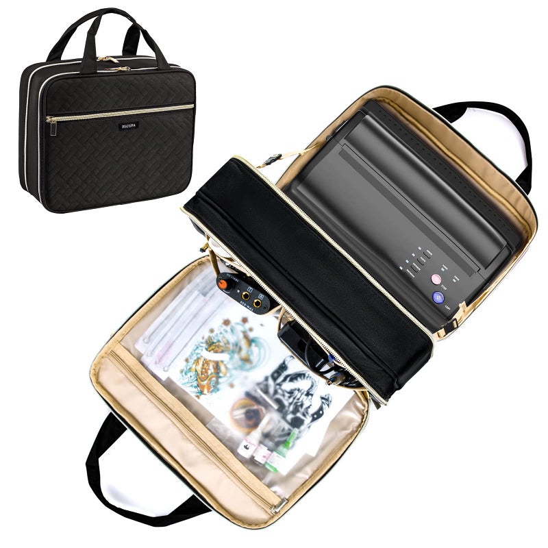 ELCUPA Tattoo Carrying Case-Tattoo Supplies Organizer-Tattoo Kit Case -Tattoo Supplies Carrying Bag for Tattoo Stencil Printer, Tattoo Ink, Tattoo Equipment, Tatoo Pens Black (BAG ONLY) - Image 1