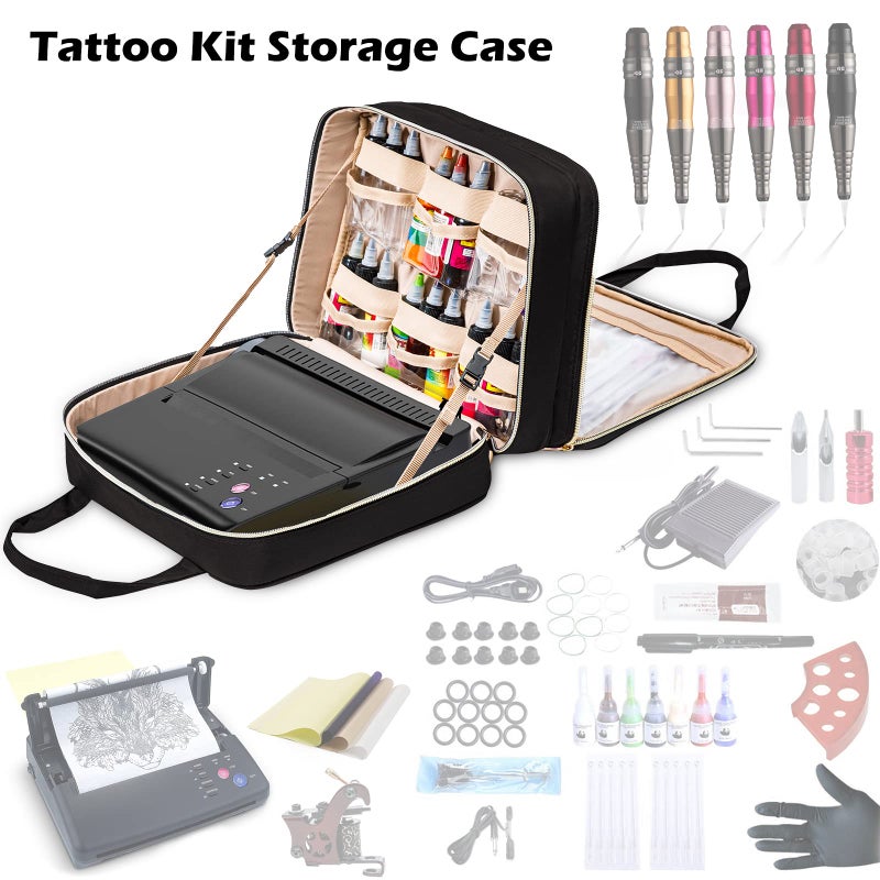 ELCUPA Tattoo Carrying Case-Tattoo Supplies Organizer-Tattoo Kit Case -Tattoo Supplies Carrying Bag for Tattoo Stencil Printer, Tattoo Ink, Tattoo Equipment, Tatoo Pens Black (BAG ONLY) - Image 5