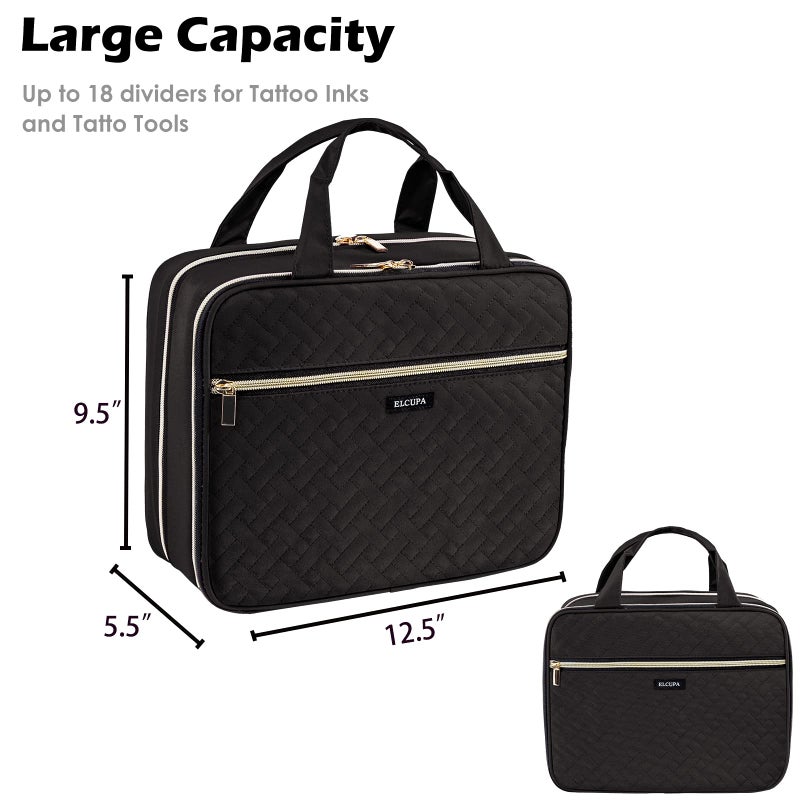 ELCUPA Tattoo Carrying Case-Tattoo Supplies Organizer-Tattoo Kit Case -Tattoo Supplies Carrying Bag for Tattoo Stencil Printer, Tattoo Ink, Tattoo Equipment, Tatoo Pens Black (BAG ONLY) - Image 2