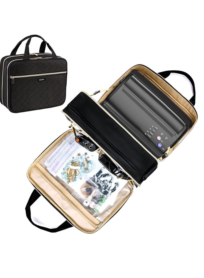 ELCUPA Tattoo Carrying Case-Tattoo Supplies Organizer-Tattoo Kit Case -Tattoo Supplies Carrying Bag for Tattoo Stencil Printer, Tattoo Ink, Tattoo Equipment, Tatoo Pens Black (BAG ONLY) - Image 1