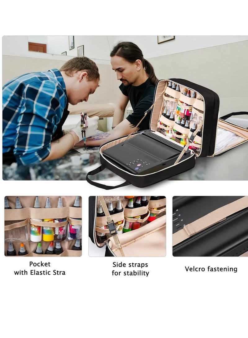 ELCUPA Tattoo Carrying Case-Tattoo Supplies Organizer-Tattoo Kit Case -Tattoo Supplies Carrying Bag for Tattoo Stencil Printer, Tattoo Ink, Tattoo Equipment, Tatoo Pens Black (BAG ONLY) - Image 4