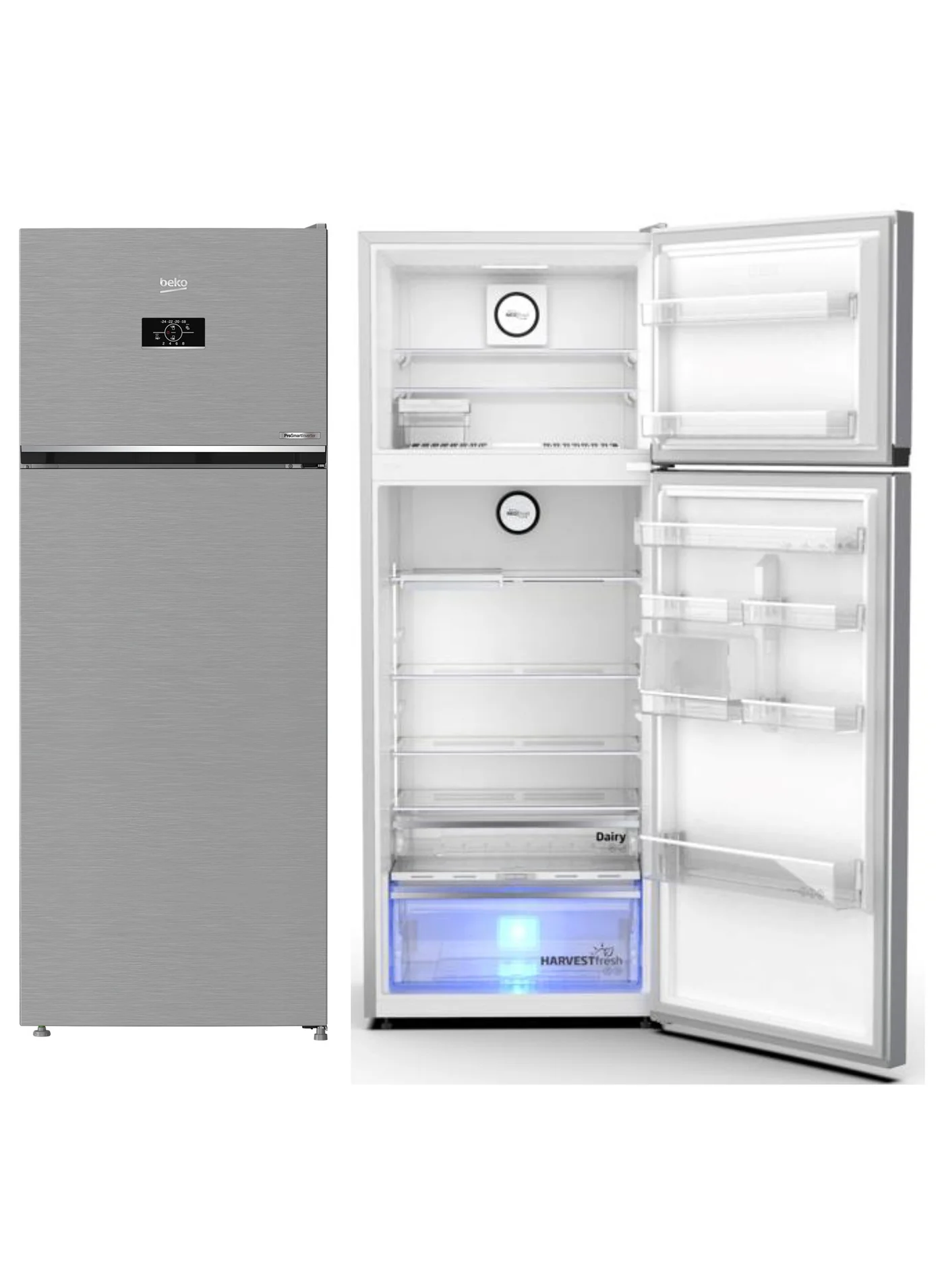 Beko 2 Door Refrigerator net 406 Lt Brushed Silver Nofrost Inverter Harvest fresh RDNE455M20XBIDS RDNE455M20XBIDS Brushed Silver