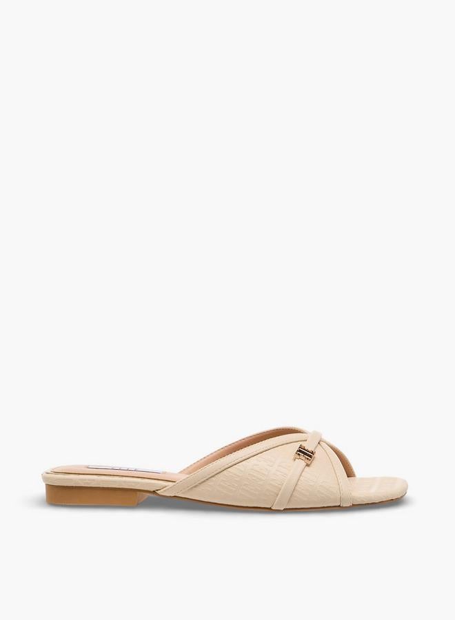 ELLE Women Monogram Debossed Slide Sandals - Image 3