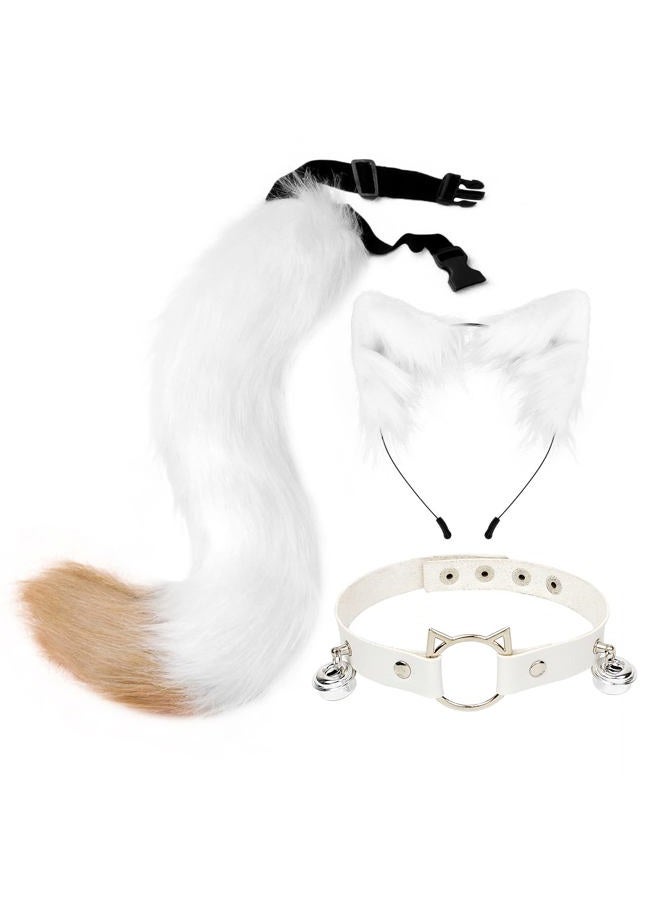 QinRuan Cat Ears and Wolf Fox Animal Tail Cosplay Costume Faux Fur Hair Clip Headdress Halloween Leather Neck Chocker Set - Image 1