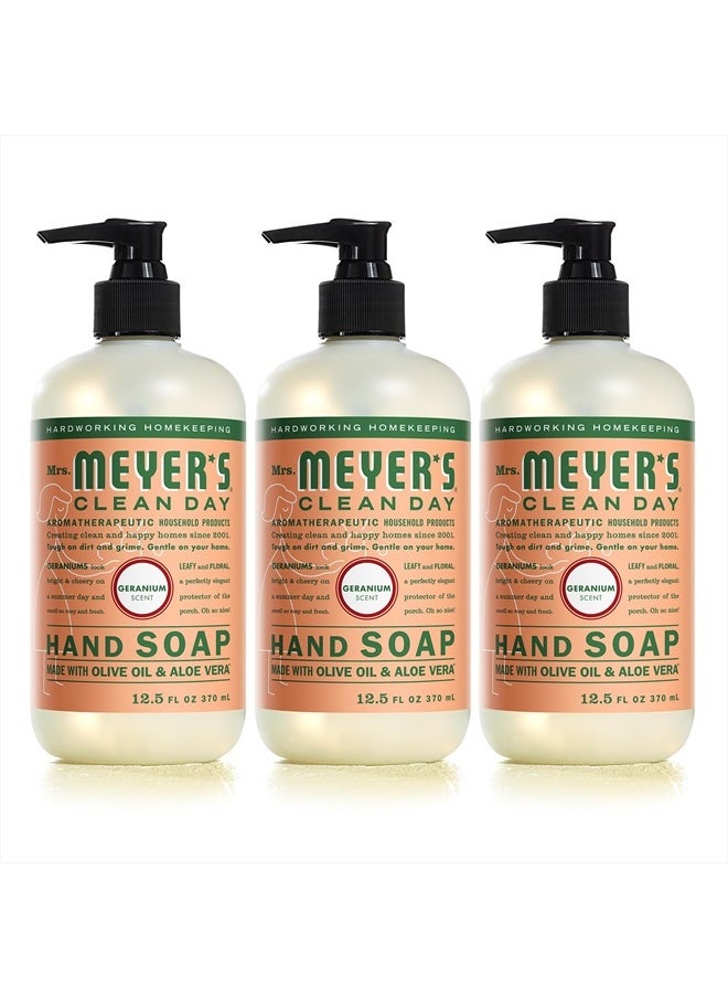 Mrs. Meyer's Clean Day Hand Soap, Made with Essential Oils, Biodegradable Formula, Geranium, 12.5 fl. oz - Pack of 3  - Image 1