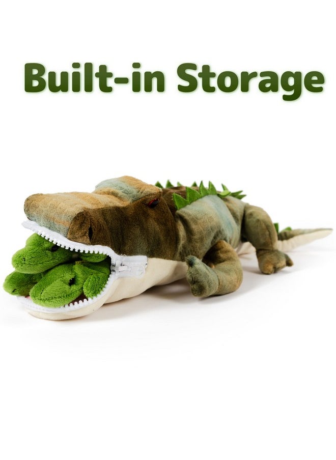 Prextex - Stuffed Alligator Toy With 3 Baby Alligators - Alligator Plush Mommy With 3 Zippered Stuffed Alligator Babies, Ideal Stuffed Animal For Boy Or Girl Playtime - 3-5 Years - Image 1