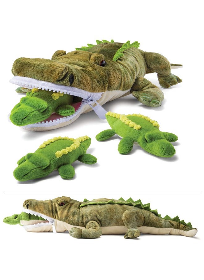 Prextex - Stuffed Alligator Toy With 3 Baby Alligators - Alligator Plush Mommy With 3 Zippered Stuffed Alligator Babies, Ideal Stuffed Animal For Boy Or Girl Playtime - 3-5 Years - Image 1