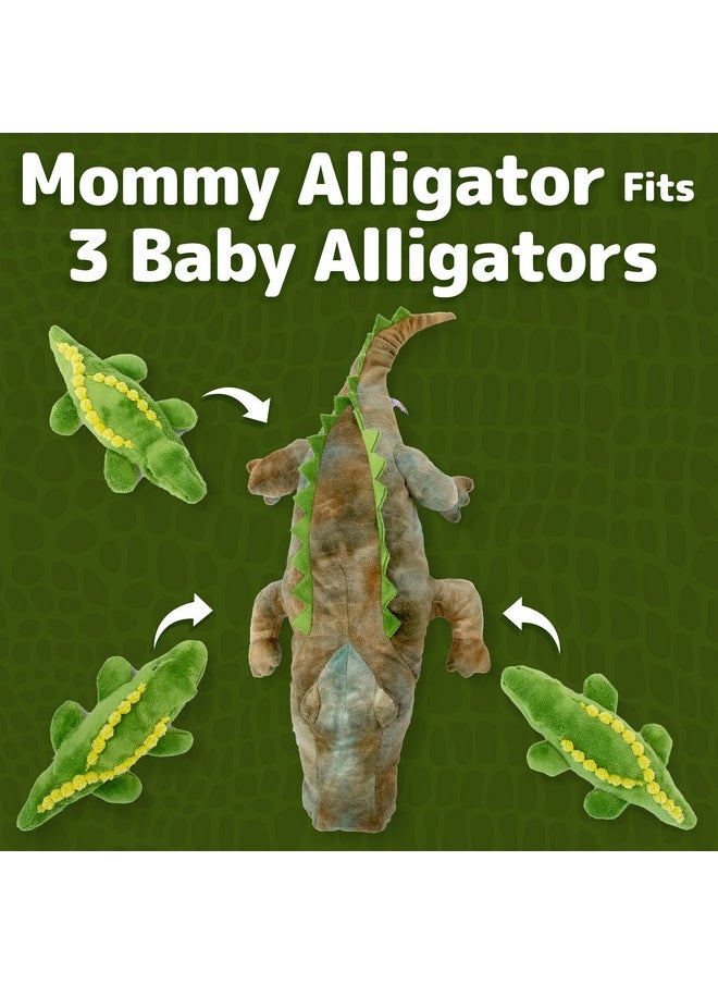 Prextex - Stuffed Alligator Toy With 3 Baby Alligators - Alligator Plush Mommy With 3 Zippered Stuffed Alligator Babies, Ideal Stuffed Animal For Boy Or Girl Playtime - 3-5 Years - Image 1