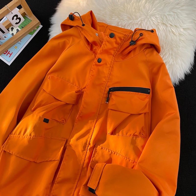Generic Unisex Japanese Tactical Multi-Pocket Windbreaker Orange - Image 1